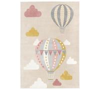 RugVista Balloon Ride Tapis pour Enfants, 100 x 160 cm, Beige/Rose | Modernes, Enfants, Rectangulaire, Poil moyen, Nettoyage à sec seulement, Oeko-Tex 100, Sans produits chimiques dangereux