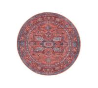 RugVista Georgia Oriental Tapis, Ø 120 cm, Rouge/Bleu | Orientaux, Rond, Poil ras, Lavage en machine, Oeko-Tex 100, Salle de séjour, Chambre, Couloir