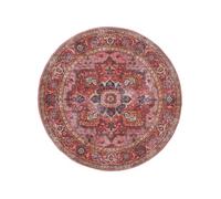RugVista Georgia Oriental Tapis, Ø 160 cm, Rouge/Rose | Orientaux, Rond, Poil ras, Lavage en machine, Oeko-Tex 100, Salle de séjour, Chambre, Cuisine