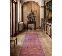 RugVista Georgia Oriental Tapis, 80 x 300 cm, Rouge/Bleu | Orientaux, Rectangulaire, Poil ras, Lavage en machine, Oeko-Tex 100, Salle de séjour, Chambre, Couloir