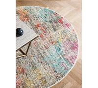 RugVista Monet, Tapis, Modernes, Ø 200 cm, Rond, Poil Moyen, Salle de séjour, à Manger, Chambre, Cuisine, Nettoyage Sec Seulement, Multicolore