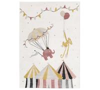 RugVista Monkey Circus Tapis pour Enfants, 160 x 230 cm, Rose/Off Blanc | Modernes, Rectangulaire, Poil moyen, Nettoyage à sec seulement, Oeko-Tex 100, Sans produits chimiques dangereux