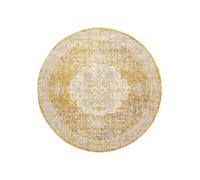 RugVista Nadia Tapis, Ø 200 cm, Jaune | Vintage, Rond, Poil moyen, Nettoyage à sec seulement, Oeko-Tex 100, Salle de séjour, Salle à manger, Chambre, Cuisine