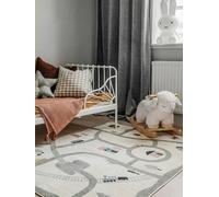 RugVista Road Map Tapis pour Enfants, 140 x 200 cm, Blanc/Multi | Modernes, Enfants, Rectangulaire, Poil ras, Lavage en machine, Oeko-Tex 100, Sans produits chimiques dangereux