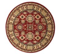 RugVista Shirvan Kazak, Tapis, Orientaux, Ø 200 cm, Rond, Poil Moyen, Salle de séjour, à Manger, Chambre, Nettoyage Sec Seulement, Oeko_tex_100, Rouge/Beige