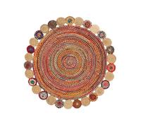 RugVista Solana Dot Jute Tapis, Ø 150 cm, Beige/Multi | Kilims, Kilim Moderne, Rond, Poil moyen, Nettoyage à sec seulement