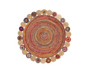 RugVista Solana Dot Jute Tapis, Ø 200 cm, Beige/Multi | Kilims, Kilim Moderne, Rond, Poil moyen, Nettoyage à sec seulement, Salle de séjour, Salle à manger, Chambre