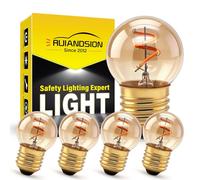 Ruiandsion Ampoule LED E26/E27 G40 forme ronde, verre ambré rétro 2200K, lampe à filament flexible pour lustre de salon et suspensions de café, lot de 5