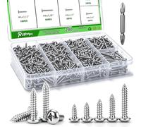 Ruibapa Assortiment de 280 vis à bois à tête cylindrique en acier inoxydable 304 auto-taraudeuses #6/#8, vis à tête ronde, vis cruciforme, vis à tôle
