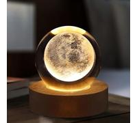 RuiDay RuiDa Veilleuse Boule de Cristal 3D,Boule de Cristal de La Galaxie Spatiale,Lampe de Nuit Boule de Verre avec Base en Bois,Veilleuse LED de La Galaxie,Boule Cristals Système Solaire