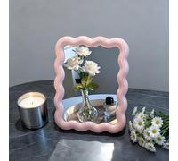 RUIGOMRU Miroir de maquillage en forme de vague pour table et bureau, portable, pliable, joli miroir de maquillage de voyage à suspendre debout, décoration de la maison (rose)