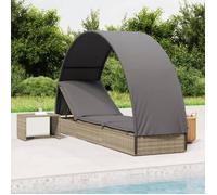 RUIGOU* Transat de jardin Chaise longue - CLARENCE - avec toit rond gris 211x57x140 cm résine tressée Europ295269