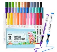 RuiHawk 36 Couleurs Feutre Acrylique, Marqueurs Pastel Macaron à Pointe Pinceau & Encre Auto, Non-Toxique & Haute Couverture sur Verre, Bois, Toile, Tissu - Loisirs Créatifs pour Adultes & Artistes