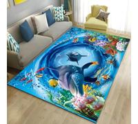 RUILBJM Tapis 3D Dauphin sous-Marin, Décor Salon Chambre Antidérapant Lavable (Couleur-2,50x80cm)