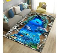 RUILBJM Tapis 3D Illusion sous la Mer,Antidérapant Salon Chambre Enfant Décor Marin (Couleur-4,140x200cm)
