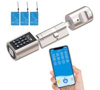RUILON Serrure connectee porte entree PCB01 - Cylinder à code 40x30 | Serrure electronique avec 3 cartes RFID 1 étui en silicone étanche, APP Commande, portes 50-100 mm, Code temporaire