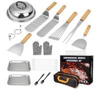 RUINENGDA Teppanyaki Kit Barbecue Set en Acier Inoxydable, Accessoire Spatule Plancha, Ustensiles Barbecue pour Grils Blackstone et Grils à Gaz (34PCS)