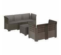 RuiNingRN Canapé de jardin 5 places aspect rotin PP gris clair modulaire pour terrasse, balcon, jardin d'hiver, salon avec accoudoirs et coussin d'assise résistant aux intempéries et aux UV