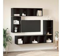 RuiNingRN Lot de 4 meubles TV muraux aspect chêne noir avec gestion des câbles et espace de rangement pour salon et chambre à coucher