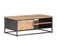 RuiNingRN Table basse 90 x 50 x 35 cm en bois d'acacia massif avec pieds en acier, table d'appoint élégante, salon, table de salon, table de rangement, table de rangement, design robuste, durable