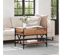 RuiNingRN Table basse en bois vieilli 70 x 50 x 50 cm avec mécanisme convertible, espace de rangement, étagère, design moderne, cadre en métal robuste, idéale pour le salon, le bureau