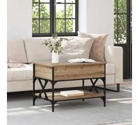RuiNingRN Table basse en chêne Artisan 70 x 50 x 50 cm avec mécanisme d'ouverture convertible, matériau en bois, structure en métal mat, table d'appoint polyvalente pour salon, bureau ou salon