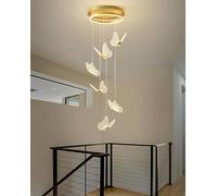 RuiRfh Lustre LED forme de papillon décoratif pour escalier lampe suspendue réglable en hauteur grande Suspension Luminaire dorée villa d'intérieur intensité variable convient pour salon restaurant hô