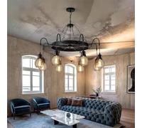 RuiRfh Lustre rétro Salle à Manger E27 Grande Roue de Wagon Suspension 8 lumières Lampe Suspendue Fer de Ferme Rondes Antiques en métal Lampe de Plafond rustiques Chambre Salon Hall Couloir Finitions