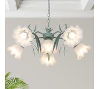 RuiRfh Lustres floraux pour salle à manger luminaire floral vert à 6 lumières avec abat-jour en acrylique grand plafonnier moderne Spoutnik pour salon chambre à coucher chambre de fille Suspension Lum
