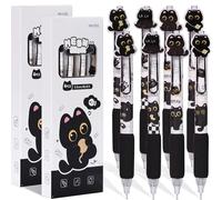 Ruispeed 8 stylos Noirs avec Motifs de Chats Mignons, stylos Gel rétractables, Ensemble d'écriture à séchage Rapide pour Femmes et Hommes, idéal pour Vacances, Bureau et école