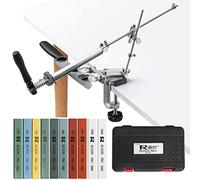 RUIXIN PRO RX-009 Professional Knife Sharpener with 10 Whetstones, 360° Rotation Flip Design Fixed-Angle Aluminum Alloy Kitchen Chef Knife Sharpening Kit Abrasive Holding System Tools