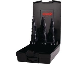 RUKO 101087PRO Step drill bit set 3-piece 6 - 12 mm, 6 - 20 mm, 6 - 27 mm HSS Triangular shank 1 Set