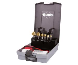 RUKO Coffret de forets coniques et ébavureurs 90° "Long" HSS-TiN en cassette plastique - 8 pcs - 102319TRO