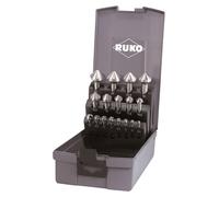 RUKO Jeu de fraises coniques et ébavureuses DIN 335 Forme C 90° HSS en cassette plastique - 17 pièces - 102155RO