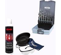 RUKO Jeu de tarauds machine HSS, forme B M3–M12, avec forets hélicoïdaux correspondants type N 14 pcs. avec spray et lunettes de protection - WZS245049RO