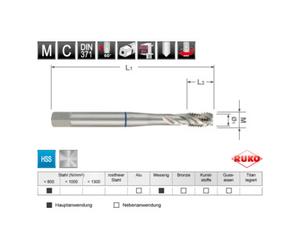 Ruko Taraud machine hélicoïdal DIN 371 HSS, M 5 Quantité:1