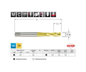 Ruko Taraud machine hélicoïdal DIN 371 HSS-TiN M 4 Quantité:1