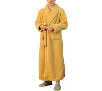 RUMAOZIA Peignoir en polaire pour homme - Doux et chaud - Robe de chambre décontractée - Avec ceinture - Kimono - Sauna - Automne - Hiver - Vêtement de nuit - Coupe ample, O jaune., 3XL