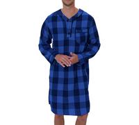 RUMAOZIA Peignoir pour homme en flanelle de coton à carreaux - Chemise de nuit en peluche douce - Vêtement de nuit - Peignoir de nuit en coton doux
