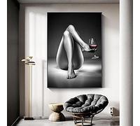 Rumlly Femme Jambe Vin Verre Toile Peintures Noir Blanc Sexy Fille Affiches et Gravures Mur Art Photos pour Salon Décor À La Maison 80x120 cm Sans Cadre