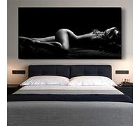 Rumlly Noir et Blanc Nue Portrait Toile Affiches et Impressions Sexy Femmes Endormies Peintures Grand Mur Art Photos pour Chambre 50x100cm Sans Cadre