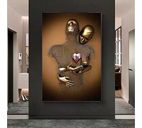 Rumlly Peinture murale en métal Love Couples Hug Heart Toile Peinture Abstraite Affiches et Gravures Wall Art Image pour Bureau Home Room Decor 80x120cm Sans Cadre