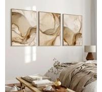 Rumlly Triptyque abstrait en toile, motif marbre fluide, tons or, marron et beige, décoration murale moderne pour le salon (40 x 50 cm x 3 / sans cadre)