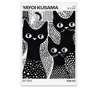 rumlud Poster de chat noir mignon japonais Yayoi Kusama - Impression sur toile pour chambre à coucher, dortoir, décoration murale - 61 x 91 cm - Sans cadre