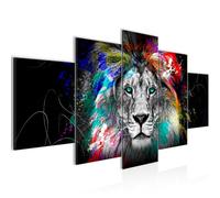 Runa Art Lion Abstrait Tableau Murale Impression sur Toile Intissee 5 Parties Graffiti Noir Coloré Chambre Salle 039453a