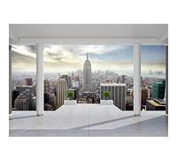 Runa Art Papier peint intissé Balcon de New York 352 x 250 cm Toison Mur XXL Tableaux Muraux Tapisserie Photo Décoration Murale Salon Chambre bleu 9204011a