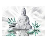 Runa Art Papier peint intissé fleurs Bouddha Zen 352 x 250 cm Toison Mur XXL Tableaux Muraux Tapisserie Photo Décoration Murale Salon Chambre blanc Turquoise 9289011b