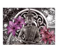 Runa Art Papier peint intissé Lily Bouddha 352 x 250 cm Toison Mur XXL Tableaux Muraux Tapisserie Photo Décoration Murale Salon Chambre gris violet 9108011a