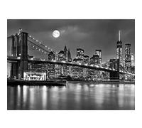 Runa Art Papier peint intissé Mural Brooklyn Bridge nuit Moderne Toison Salon Chambre à Coucherr Salle - Tableaux Muraux Tapisserie Photo - Noir et blanc 9101010b