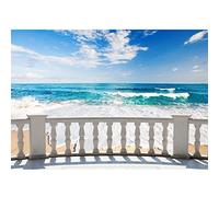 Runa Art Papier Peint panoramique Plage terrasse de la mer 352 x 250 cm Toison Mur XXL Moderne Décoration Murale Salon Chambre á Coucherr Bureau Salle bleu Beige 9028011a